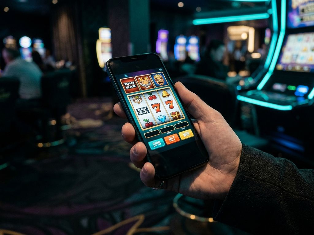 Smartphone showing casino game on screen